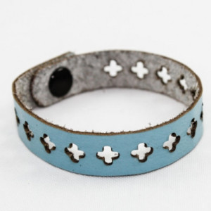 Skinny Leather Bracelet - Cross Cutouts (Sky Blue)