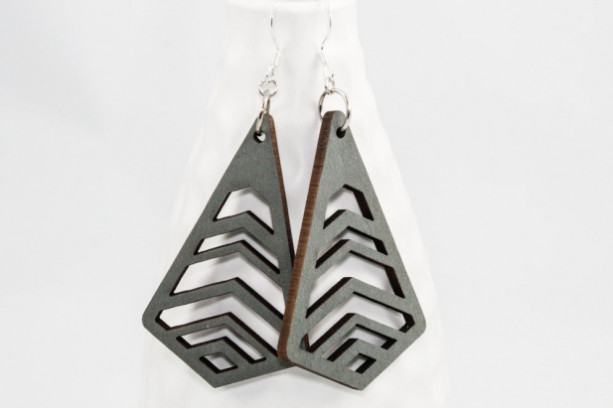 Wood Earrings - Chevron Cutouts (Gray)