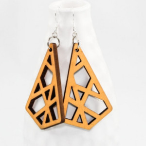 Wood Earrings - Geometric Cutouts (Yellow)
