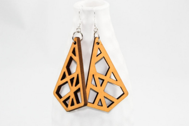 Wood Earrings - Geometric Cutouts (Yellow)
