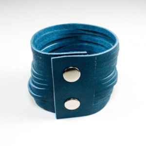 Sliced Leather Cuff - Azure Blue