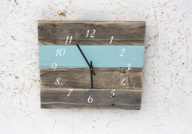 Modern.  Pallet Wood.  Repurposed.  Recycled.  Reclaimed Wood Wall Clock.  Sky blue.  Nautical numbers.  Great Gift.  Beach house.