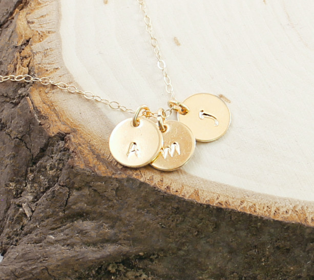14k gold initial necklace, three letter charm necklace, personalized jewelry