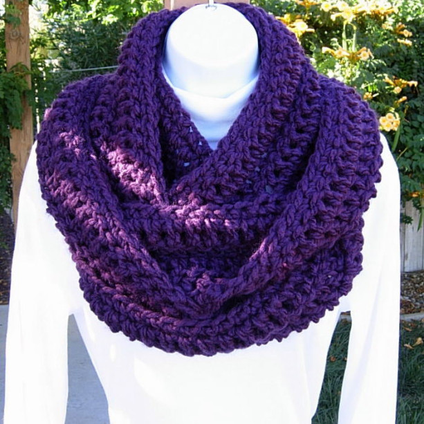 INFINITY SCARF Loop Cowl Solid Dark Purple, Extra Soft, Warm, Long Bulky Eternity Winter Circle Wrap, Chunky Women's Scarf..Ready to Ship in 3 Days