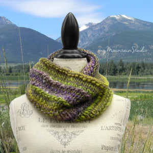 Brio - Women's Luxury Hand Knit Cowl in Purple and Green