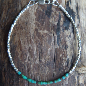 Hill Tribe Silver and Turquoise bracelet - Tiny bracelet - Delicate bracelet - Minimalist bracelet - Ready to ship - 7 inches