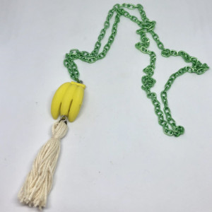 Upcycled Banana Fruit Eraser Toy with Tassel Necklace - Banana Emoji Jewelry - Tassel Necklace - Upcycled Toy Necklace -  It's Bananas 