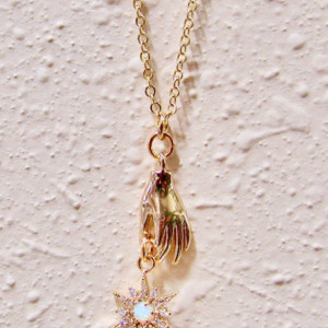 Delicate Gold Hand Necklace, gold filled, opal star necklace, Opal,