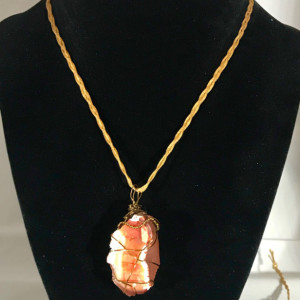 CARNELIAN AGATE wrapped in Brass Wire Necklace (with choice of strand color)