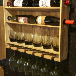 Country Rustic Wine Rack with Stemmed and Stemless Wine Glass Storage
