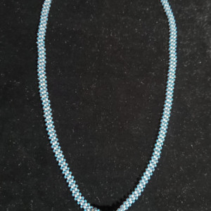 Blue Apatite Gem in Bead Bezel on Woven Bead Necklace, ID - 294