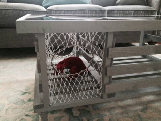 Handmade Wooden Lobster Trap Coffee Table, Weathered Grey Finish