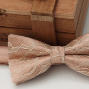 Rose Gold Lace Bow Tie  - Rose Gold with Champagne Lace Bow Tie - Groom Bow Tie - Pink Bow Tie - Adult Bow Tie - Baby Bow Tie - Wedding
