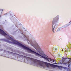 Minky Bunny Rabbit Security Blanket baby blanket Lovey Blanket Satin Baby Blanket Stuffed Animal Baby Toy - Customize Colors