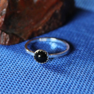 Sterling Silver and Black Onyx Cabochon Ring, Black Onyx Sterling Ring, Onyx Cabochon Ring, Stackable Sterling and Onyx Ring