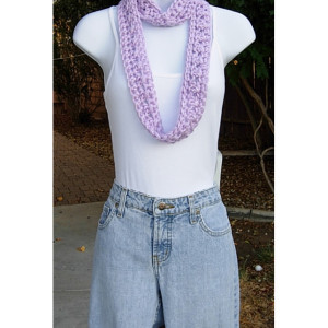Light Lilac Solid Purple Small Skinny SUMMER INFINITY SCARF, Women's Petite Cowl, Soft Lightweight Crochet Knit Circle Ready to Ship in 3 Days