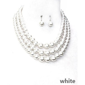 White Pearl Multi strand Necklace Set 