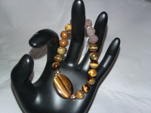 Tiger Eye Gemstones w/Lava Stone Diffuser Bracelet