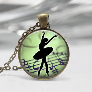 Ballerina Danceing Glass Dome Pendant Necklace or Key Chain Green Jewelry Dance Class glass pendant Dance Teacher Gift Ballet