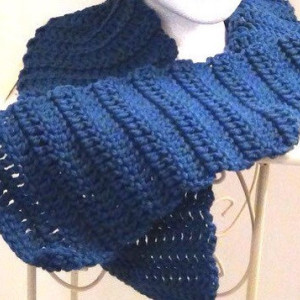 Scarf - Crocheted Scarf - Rich Blue Peacock - Denim Blue Winter Accessory
