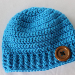 0-3 month Boys Bright Blue Hat with Button