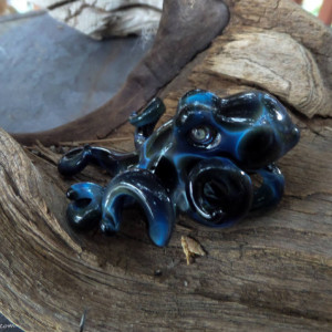 The Blue Lightning Collectible Wearable Boro Glass Octopus Necklace / Sculpture OOAK