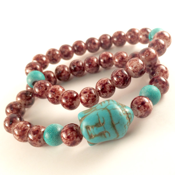 Turquoise & brown Buddha bracelets