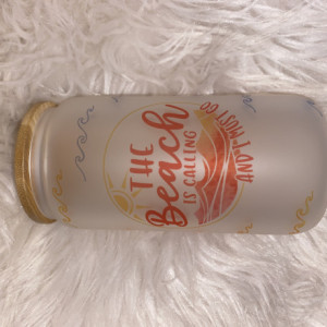 Frosted Beach Themed Glass Beer Can Tumbler