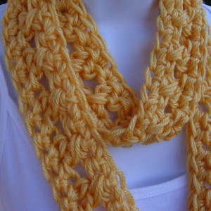 SUMMER SCARF Infinity Loop Cowl, Solid Light Yellow, Soft Crochet Knit Lightweight Small Skinny Necklace, Neck Tie..Ready to Ship in 2 Days