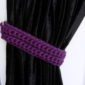 Curtain Tiebacks Set, Curtain Tie Backs, One Pair Solid Dark Purple Holdbacks, Simple Drapery Drapes Holders, Thick Crochet Knit..Ready to Ship in 3 Days, Customizable