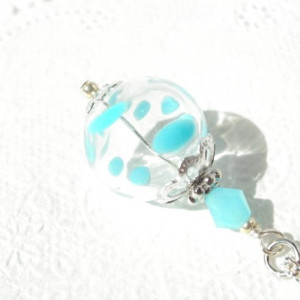 Necklace Pendant Aqua Color Hollow Glass Beads Dot Handmade Blue Summer Hand Blown Beach Resort