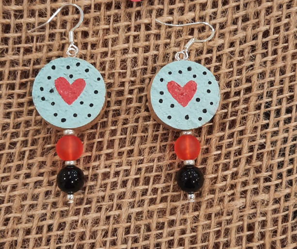Heart and Polka Dot wine cork earrings