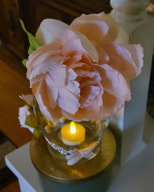 Peach Peony Glass Vause/Candle Holder