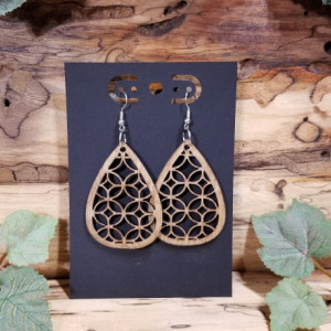 Wooden- Bohemian - Laser Cut - Teardrop Dangle Style  - Lightweight- Birthday Gift - 3 Finishes Available - Natural, Brown or Lt Red Stained