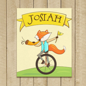 Personalized 8X10 Art Printable, Name Sign, Cute Fox, Kids Name Plaques