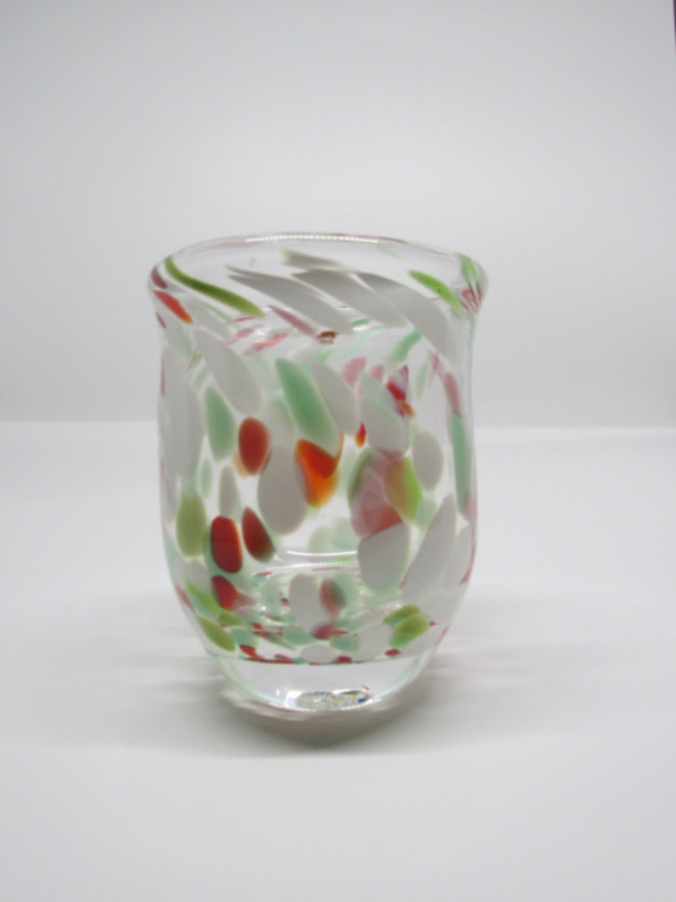Red, Green, and White  Hand Blown Juice Glasses- Low Ball Drinking Glasses-Glassware-Barware