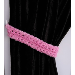 Curtain Tiebacks, Curtain Tie Backs Set, One Pair of Pink Boucle Drapery Ties, Drapes Holders, Soft Crochet Knit..Ready to Ship & Custom