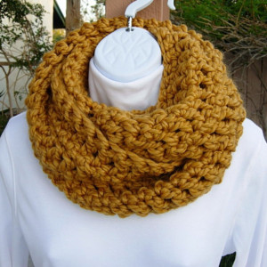 INFINITY LOOP SCARF Mustard, Gold, Dark Yellow Extra Soft Bulky Chunky Wool Acrylic Blend Winter Cowl Loop Snood, Ready to Ship in 3 Days