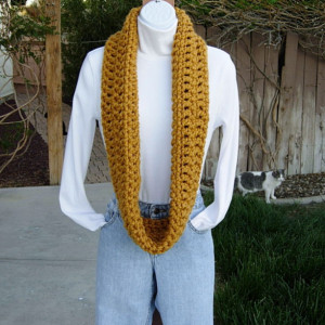 INFINITY LOOP SCARF Mustard, Gold, Dark Yellow Extra Soft Bulky Chunky Wool Acrylic Blend Winter Cowl Loop Snood, Ready to Ship in 3 Days