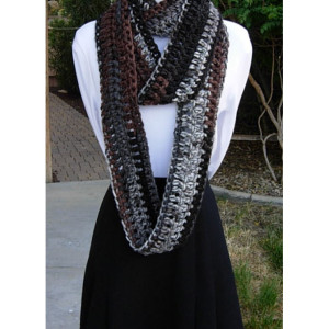 Extra Long INFINITY SCARF, Loop Scarf, Cowl, Grey Gray Black Brown White Soft Narrow Skinny Crochet Knit Winter..Ready to Ship in 3 Days