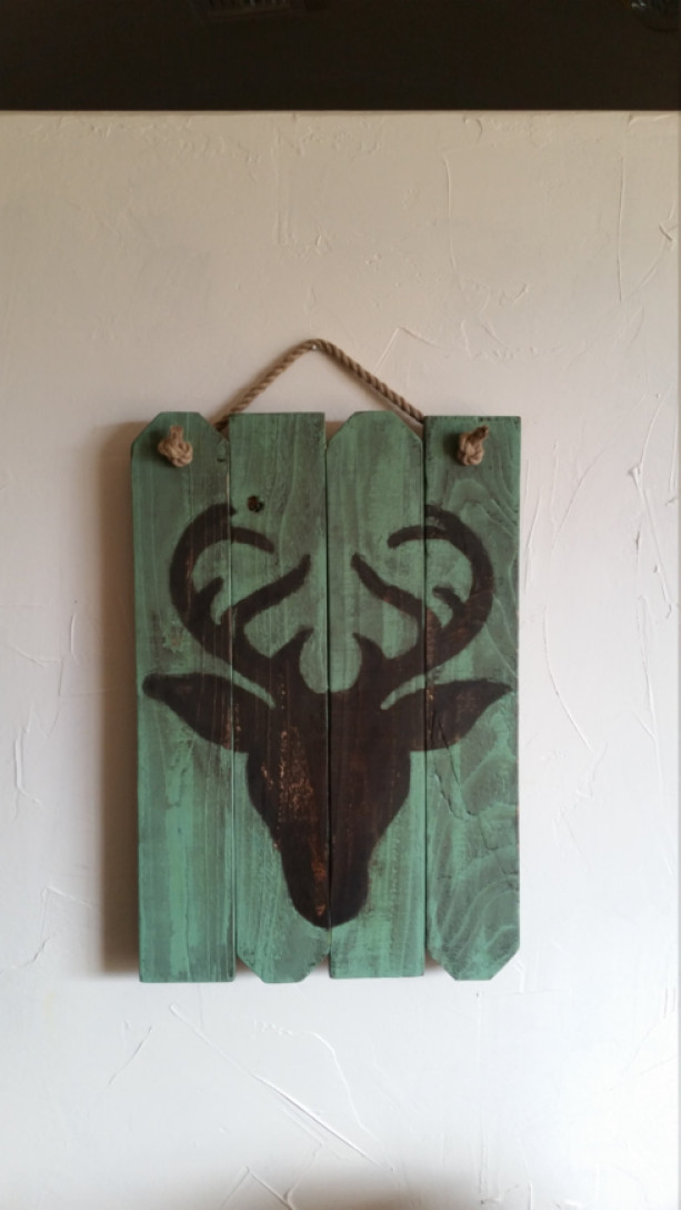 Rustic, handmade deer head silhouette wall hanging