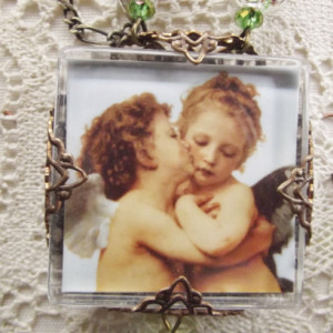First Kiss Angel Cupid Victorian Filigree Necklace Earring Set