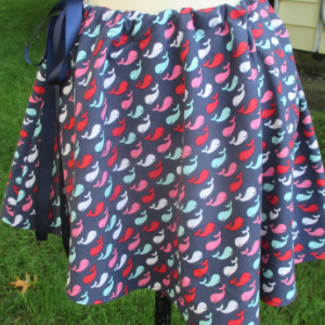 Handmade Drawstring Navy Whale Print Skirt Aline Cut Womens Juniors