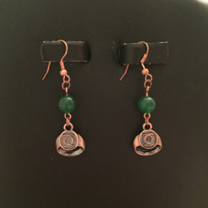 Green Lantern's Ring With Real Copper Findings and Jade Dangle Earrings