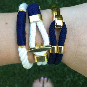 Navy Blue Rope Gold Half Hook Clasp Bracelet