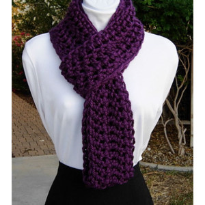 INFINITY LOOP SCARF  Vibrant Dark Solid Purple, Extra Soft Thick Crochet Knit Winter Circle Eternity Ring Cowl..Ready to Ship in 3 Days