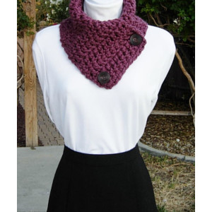 NECK WARMER SCARF, Buttoned Cowl, Fig Purple, Solid Plum Soft Wool Acrylic Blend, Wood Buttons, Crochet Knit Winter..Ready to Ship in 3 Days
