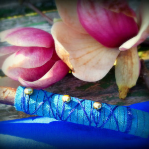 Blue Water Goddess Magic Wand-Made from Willow Wood-Freshwater Pearls-Blue Suede Handle