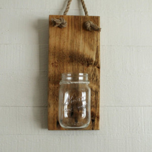 Mason Jar Decor | Rustic Wall Decor | Jar Candleholder | Mason Jar Storage | Beach House Decor | Cabin Decor | Cottage Decor