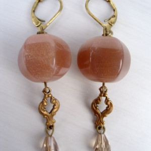 Nude Stone And Crystal Drop Earrings